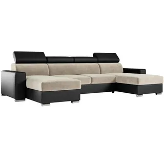 MKS Wohnlandschaft FOX U Beige/Schwarz - Velvet/Kunstleder , Beige, Schwarz , Textil , U-Form , 306x98x168 cm , Wohnzimmer, Sofas & Couches, Wohnlandschaften, Wohnlandschaften in U-Form