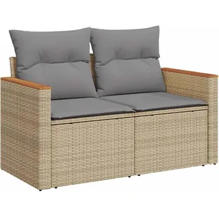 vidaXL Gartensofa Mit Kissen 2-Sitzer Beige Poly Rattan , Kunststoff , 124x69x62 cm , Gartenmöbel, Loungemöbel, Gartensofas & Loungesofas