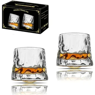 Sthrucrack Whiskygläser, drehbar, Dekompression, altmodisches Set mit 2 Gläsern für Bourbon Scotch Rum (2 Stück, Hammerstruktur, 180 ml)