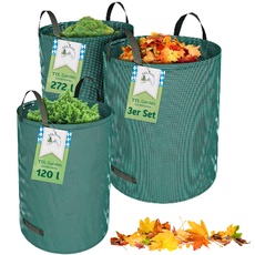 TTL Garden 3er Set 1x120L & 2x272L Gartensack - extra stabil selbststehend 4 Griffe 150gsm groß robust & faltbar - 3er Set Garten Sack Laubsack Abfallsack für Gras Laub Hecke Gartenabfall