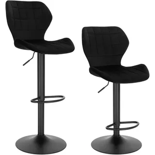 WOLTU Barhocker 2er Set höhenverstellbarer 360° Drehstuhl Barstuhl aus Samt Metall, Schwarz - Schwarz