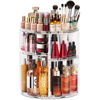 Auxmir Schminktisch Organizer mit 9 Einstellbaren Stufen, Make Up Organizer 360° Drehbar, Extra Größer Kosmetik Skincare Organize, Schmink Aufbewahrung für Schlafzimmer Badezimmer als Geschenk