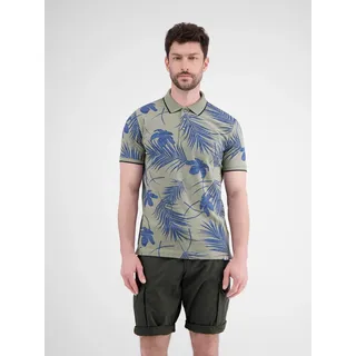 Poloshirt LERROS "Modisches Poloshirt, sommerlich gemustert", Herren, Gr. XL, grün (tinted grau), 100% Baumwolle, Rundhals, Shirts Poloshirt