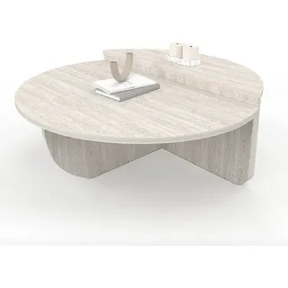 Set aus 2 runden Wohnzimmertischen mit Travertin-Effekt – Moderne asymmetrische Wohnzimmertisch-Design, Zweiteilige Accessoirtisch-Set, skandinavische und minimalistische Wohnzimmermöbel