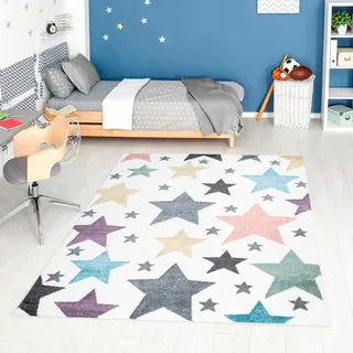 Carpet City Kinderteppich »ANIME903«, rechteckig, 11 mm Höhe, Kinderzimmer Teppich Modern mit Mond, Blumen, Wolken, Creme, Multi, bunt