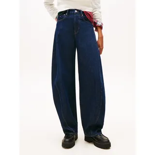 Tapered-fit-Jeans TOMMY JEANS "ELLA MID BARREL DI4156", Damen, Gr. 28, Länge 28, denim schwarz, Denim/Jeans, Obermaterial: 99% Baumwolle, 1% Elasthan, unifarben, bequem knöchellang, Jeans Tapered-fit-Jeans