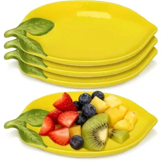 BESPORTBLE 4er-Set Zitronen Keramik Teller - Hawaii Italienisches Geschirr Salatteller - Amalfi Deko Zitronenschale Schälchen - Servierteller Dessert Schälchen Set