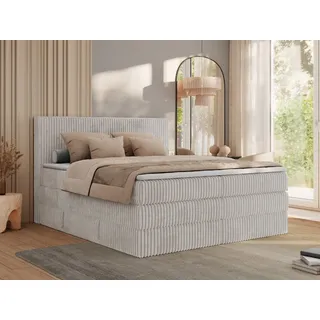 MKS Meble Boxspringbett 180x200 Hellgrau Cord, Boxspringbett mit Matratze H3, Bett 180x200 mit Bettkasten and Kopfteil, Doppelbett mit Stauraum, Polsterbett 180x200 - Tiliano King - Hellgrau