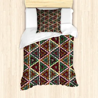 ABAKUHAUS afrikanisch Bettbezug Set für Einzelbetten, Geometrisches Grunge Mosaik, Milbensicher Allergiker geeignet mit Kissenbezug, Mehrfarbig