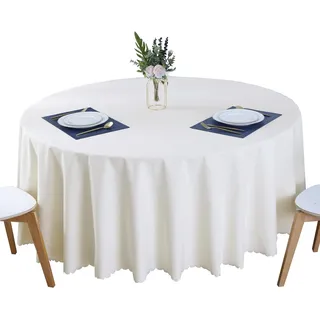 BHOMTY Runde schmutzabweisende Tischdecke Baumwoll-Leinen-Tischdecke Wasserfeste, Pflegeleichte Oberfläche Beige Durchmesser 180 cm