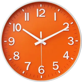 HZDHCLH 20cm Lautlos Wanduhr ohne Ticken Schleichende Sekunde mit Arabisch Ziffer für Büro, Klassenzimmer, Zuhause, Wohnzimmer, Schlafzimmer (Orange,20CM)