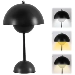 DASIAUTOEM Pilzlampen Tischlampe, LED Akku Tischlampe Kabellos, 3000k-6000k Moderne Aufladbar, Touch Dimmbar Tischleuchte Macaron Lampe​ mit 3 Helligkeits Modi, Retro Nachttischlampe (Schwarz)