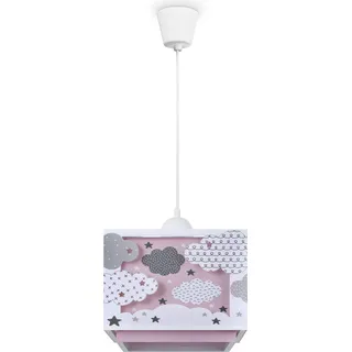 Kinderzimmer Hängelampe Lampenschirm Stoff Regenbogen Stern Löwe Dino Mond - Weiß