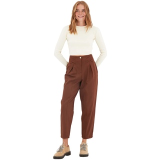 TRENDYOL Damen Braune Gestreifte Hose Pants, Braun, 42 EU