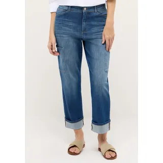 Cargojeans ANGELS "Liberta Cargo", Damen, Gr. 40, Länge 27, blau (mid blau used), Denim/Jeans, Obermaterial: 91% Baumwolle, 6% Polyester, 3% Elasthan, relaxed fit, Jeans Cargojeans, mit Umschlagsaum und Used-Effekten