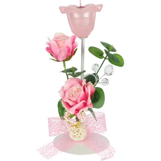 I.GE.A. Teelichthalter 'Rosen' Metall Glas Rosa