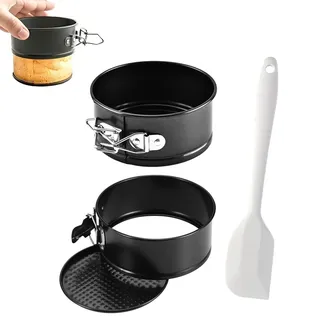 YZDZSW 2 Stück Kuchenform 11cm Rund mit Silikon Spatel, Backformen Set, Springform Klein Antihaftbeschichtung Abnehmbarem Boden BackzubehöR für Kuchen Torten (Schwarz)