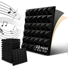 Akustikschaumstoff, 12 Stück Schaumstoff Pyramiden - Schallschutzmatte acoustic foam selbstklebend für Wand - Akkustikschaumstoffmatten(30 x 30 x 5 cm) (Schwarz)
