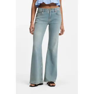 Weite Jeans BOSS ORANGE "SOFT BOOTCUT 2.0 Premium Damenmode", Damen, Gr. 28, Länge 32, medium blau 420, Denim/Jeans, Obermaterial: 86% Baumwolle, 13% Hanf, 1% Elasthan, unifarben, weit lang, Jeans Weite Jeans, Flare-Fit, Low Waist