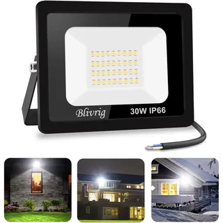 Blivrig 30W LED Strahler Außen 6500K, 3000LM Superhell Außenstrahler, IP66 Wasserdicht LED Fluter, Flutlicht, Aussenlampe für Gärten, Innenhöfe, Garage, Hotel