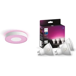 Philips Hue White & Color Ambiance Xamento Deckenleuchte M (2.350 lm) & White & Color Ambiance GU10 LED Spots 3-er Pack (350 lm)