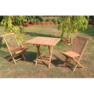 Sitzgruppe 3tlg. Teak Klapptisch 80x80cm 2x Klappstühle Holz Terrasse Balkon