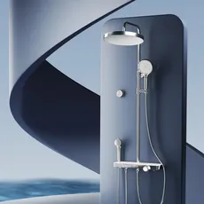 EMKE® Duschsystem Regendusche Chrom 40 cm LED-Anzeige Glasablage Duschsystem mit Thermostat, mit 3+1 Elternteil und Kind Handbrause+Übergröße Regendusche+Unterer Auslauf, Einfach Install Duschsystem