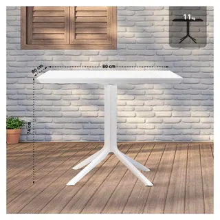 Tisch Lenval 80 x 80 cm | Wetterfester Gartentisch mit UV-beständiger Oberfläche | Eckiger Balkontisch aus Polypropylen, Farbe: weiß
