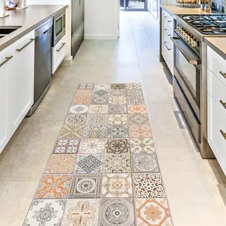 Crearreda Läufer Teppich Küchenteppich Persian Tiles 50x240 Isolierend, feuerhemmend, Kratzfest, hypoallergen, leicht zu waschender Vinyl Teppich. Komplett in Italien hergestellt