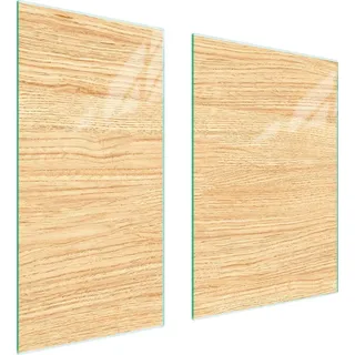 Herdabdeckplatten 2 teilig 75x52 Glaskeramikfeld Abdeckung Glas Schneidebrett Holz Beige