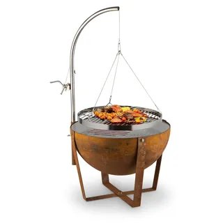 blumfeldt Fire Globe Feuerschale mit Grill, Grillring: Ø 59cm, Feuerschale: Ø 60cm, Grillrost: Ø 59cm, Maße: 60 x 120cm (ØxH), Used-Look: künstliche Rost-Optik, stufenlos höhenverstellbar, braun - Braun