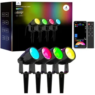 APPECK Gartenstrahler, WiFi Smart Gartenbeleuchtung mit Strom, RGBW Farbe ändernde intelligente Außen Wasserdicht Gartenlampe, mit Alexa, Google Assistant, für Patio, Garten, Einfahrt, Gehweg, 4 Stück