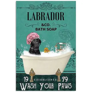 Schwarzer Labrador, Metall-Blechschild, schwarzer Labrador Co. Badeseife, lustiges Poster, Café, Bar, Wohnzimmer, Badezimmer, Küche, Zuhause, Kunst, Wanddekoration, Plakette, Geschenk
