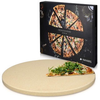 Navaris Cordierit Pizzastein XXL für Backofen Grill - Ø35cm Pizza Stein groß für Ofen Brot Backen Flammkuchen - Gasgrill Herd Steinplatte inkl. Rezeptbuch