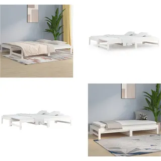 vidaXL Tagesbett Ausziehbar Weiß 2x(90x200) cm Massivholz Kiefer - Tagesbett - Tagesbetten - Schlafsofa - Gästebett - Weiß