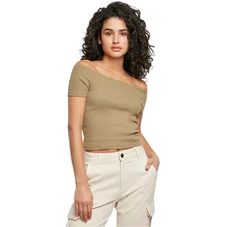 Urban Classics Ladies Off Shoulder Rib Tee, Khaki, S