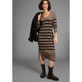 Strickkleid LAURA SCOTT, Damen, Gr. 40, N-Gr, grau (taupe, schwarz, gestreift), Strick, Obermaterial: 50% Viskose, 28% Polyester, 22% Polyamid, colorblocking, gestreift, oversize wadenlang, V-Ausschnitt, Kleider Strickkleid, in Midi-Länge mit Streifen und V-Neck - NEUE KOLLEKTION
