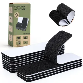 vynyqoo 12 Sätze Klettband Selbstklebend, Langlebig und abnehmbar Doppelseitig Klettband, 30mm Klettverschluss Selbstklebend, für Heimwerker, Büro, Küche, Autodekoration (Schwarz)