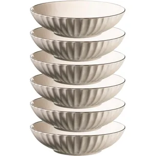 MÄSER Serie OSITA, Suppenteller für 6 Personen aus hochwertigem Keramik, tiefes Teller Set, Retro-Design, Steinzeug, Weiß