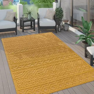 Outdoor Teppich wetterfest Boho & Skandi 3D-Optik für Terrasse, Balkon & Garten Grösse 60x100 cm - Gelb