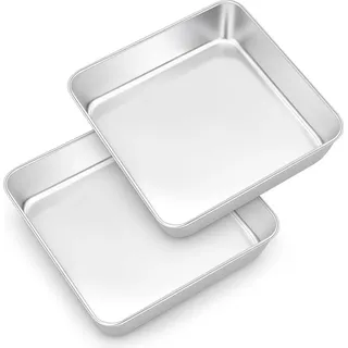 Onader Quadratische Kuchenform Edelstahl 2er Set 20x20x5 cm Brownie Lasagne Kuchen