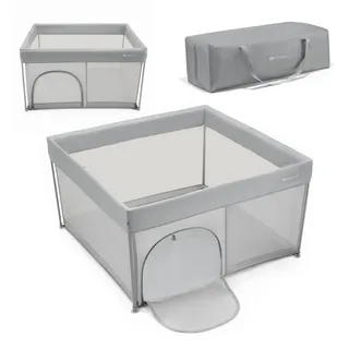 Kinderkraft ZIKI Laufgitter, faltbar in Sekunden, Reise-Laufstall mit Tragetasche, weiche Bodenmatte, atmungsaktive Netzseiten, seitlicher Reißverschluss, rutschfeste Füße, Grau