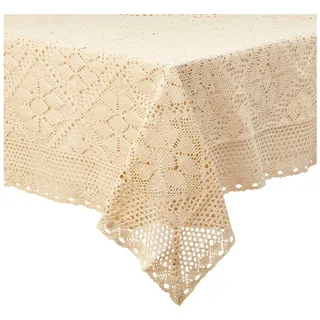 Violet Linen Stars Crochet Vintage Lace Design Oblong/Rectangle Tablecloth, 60" X 90", Ivory