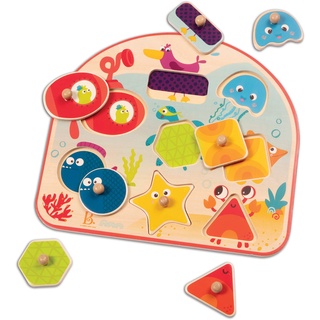 B. Toys BX1844GZ Tiere B.Toys Sea Treasures-Steckpuzzle Meerestiere aus Holz, bunt, 8 Puzzleteile, 26x23,5x2,3cm, geeignet für Kinder ab 18 Monaten-45581, Mehrfarbig