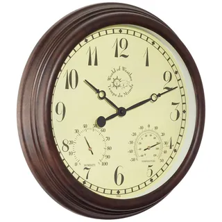 Esschert Design Wanduhr, Gartenuhr aus Kunststoff, rund, ca. 38 cm x 6,1 cm x 38 cm