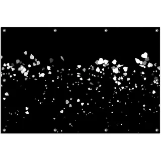 Wallario Outdoor-Poster für Garten oder Balkon, Motiv Weiße Konfetti-Herzen vor schwarzem Hintergrund, in ca. 100 x 150 cm - Schwarz