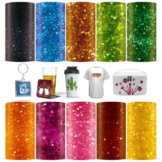 LUCKIGUCK Glitter Infusible Transfer Ink Sheets 10 Stück/Set, Unschmelzbare Transfer-Tintenblätter 30.5 x 30.5 cm Solid Color, Farb- und Mustertransferfolie