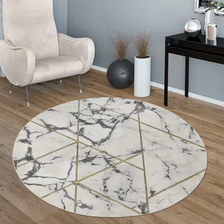 Paco Home Teppich »Kraft 524« rund 15 mm Höhe Kurzflor, modernes Marmor-Design, mit gold-/silberfarbenen Akzenten, goldfarben