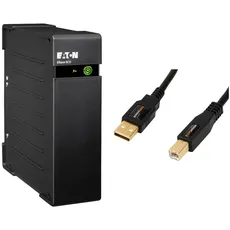 Eaton USV Ellipse ECO 650 USB DIN - Off-line Unterbrechungsfreie Stromversorgung (USV) & Amazon Basics, USB-2.0-Kabel kompatible mit Drucker, Typ A auf Typ B, mit vergoldeten Anschlüssen, 3 m, Schwarz
