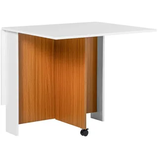 Homcom Klapptisch Mobiler Tisch mit Rollen Schreibtisch Beistelltisch Schreibtisch , Weiß , Holzwerkstoff , 80x73x120 cm , Esszimmer, Esstische